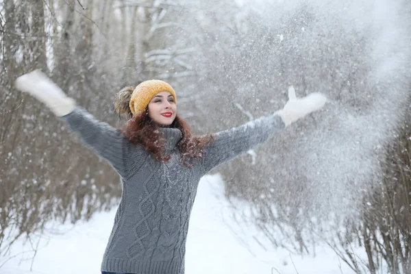 Belle Fille Dans Beau Parc Hiver Pour Une Promenade — Photo