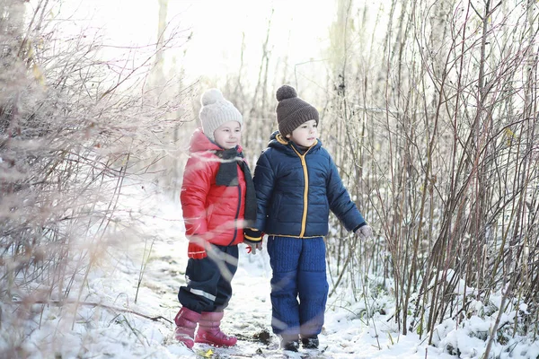 Діти Зимовому Парку Грають Сно — стокове фото