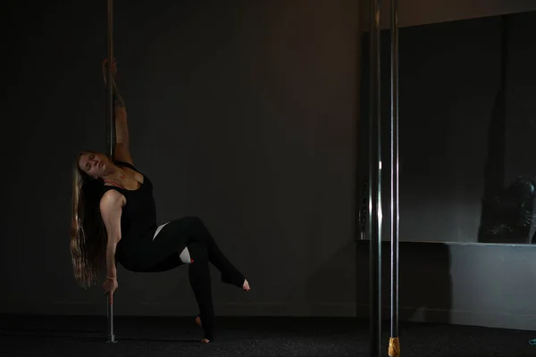 Girl Doing Exercises Sports Equipment Dancer Pylon Studio — Stock Photo, Image