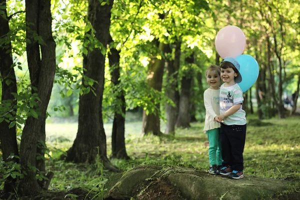 Küçük Çocuklar Balonlarla Parkta Yürüyorlar — Stok fotoğraf