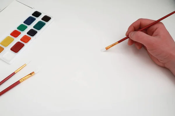 Papelaria Para Desenhar Tintas Uma Folha Branca Pape — Fotografia de Stock