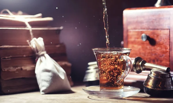 Brewing Tea Wooden Table Mornin — Stock Photo, Image