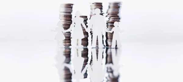 Silhouette Four People Stacks Money Family Concept Family Financial Budget — Stock Photo, Image