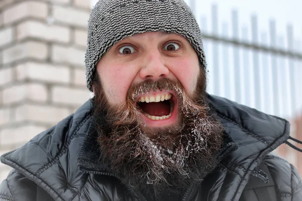 Bearded Man Warm Winter Hat — Stock Photo, Image