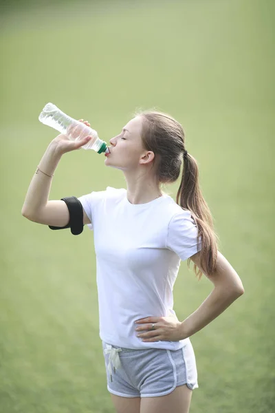 Fille Sport Style Vie Faire Des Exercices Eau Potable — Photo