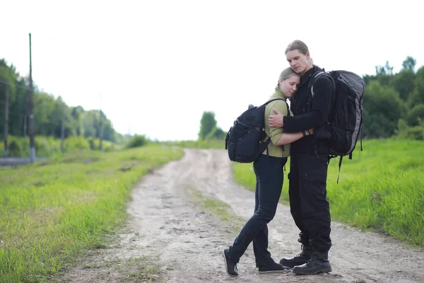 Cestování Batohem Pěšky Stopem — Stock fotografie