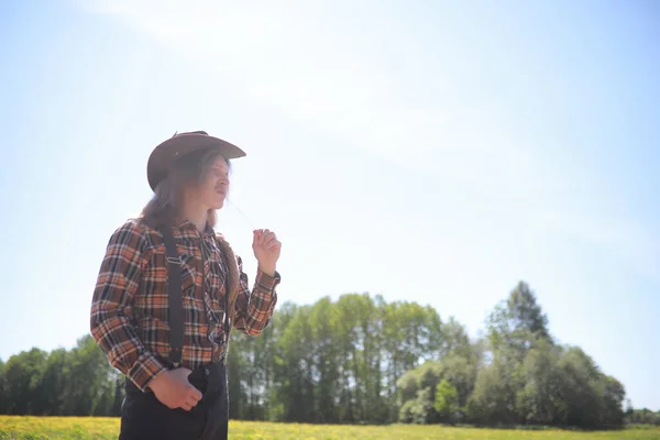 Cowboy Con Cappello Campo Autunno — Foto Stock