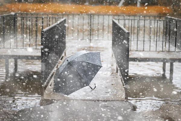 Jesienny Park Czasach Pierwszego Sno — Zdjęcie stockowe