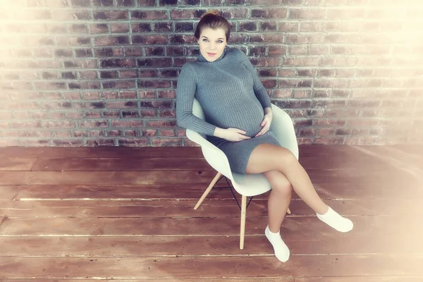 Pregnant Young Beautiful Girl Home Setting Posing — Stock Photo, Image