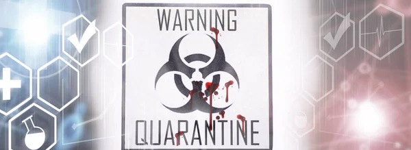 Quarantaine Quarantaine Waarschuwingsbord Een Glazen Deur Ziekenhuis Isolator Isolatie Van — Stockfoto
