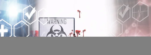 고립자의 유리문에 경고문 실험실에서 바이러스를 환자들을 격리시키고 있습니다 바이러스 — 스톡 사진