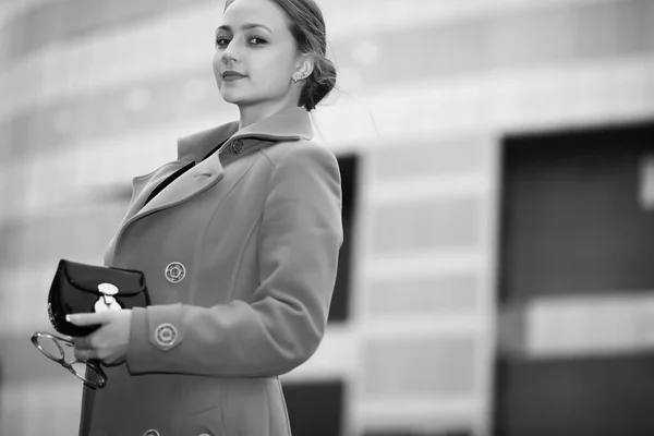 Beautiful woman at a business meeting black and white