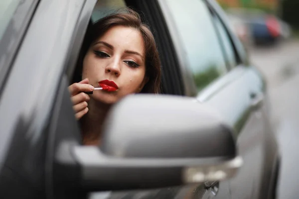 Girl Driving Car Bad Emotions Her Face — Stock Photo, Image