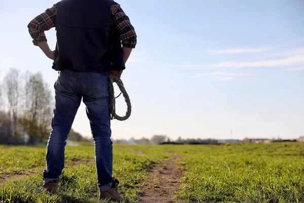 Sombrero Vaquero Loso Campo Granjero Americano Campo Con Sombrero Vaquero — Foto de Stock