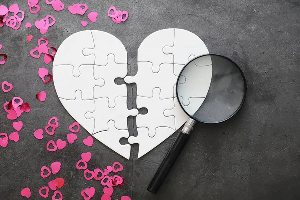 Witte Hartvormige Puzzel Hartzaken Onverdeelde Liefde Gebroken Hart Sleutel Tot — Stockfoto