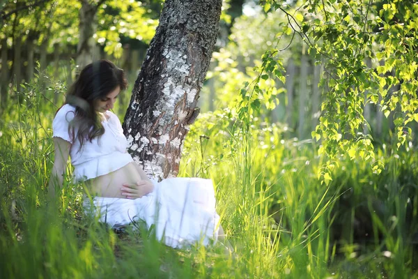 Schwangere Der Natur Für Einen Sommerspaziergang — Stockfoto