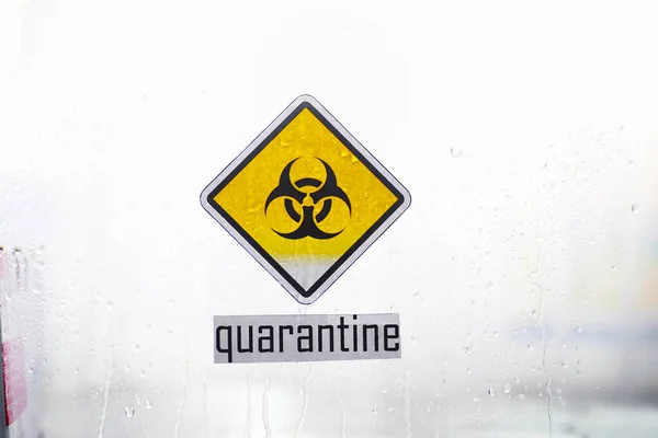 Quarantine Quarantine Warning Sign Glass Door Hospital Isolator Isolation Patients — Stock Photo, Image
