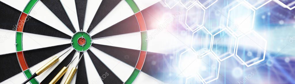 Darts. The dart for playing in the game board is stuck. Hit the sector in darts. The concept of successful strategy.