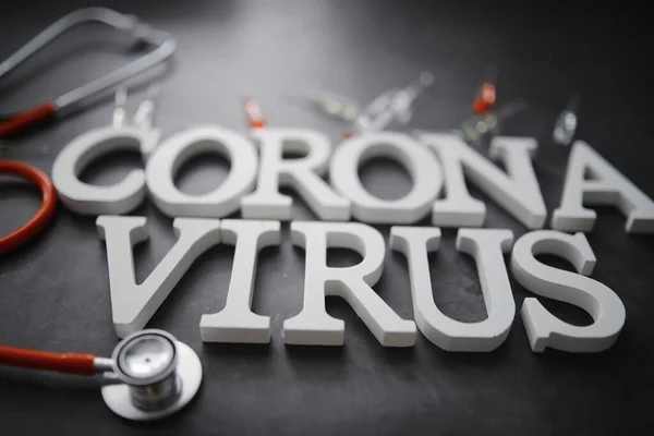 Medical Background Lettering Virus Coronavirus Wooden Letters Background Deadliest Pandemic — Stock Photo, Image