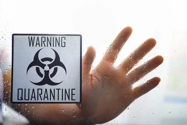 Quarantine Quarantine Warning Sign Glass Door Hospital Isolator Isolation Patients — Stock Photo, Image