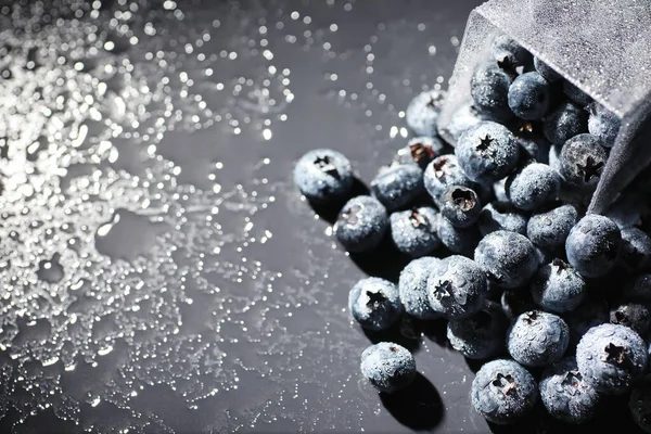 Water Drops Ripe Sweet Blueberry Fresh Blueberries Background Copy Space — Stock Photo, Image