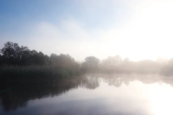 Mist Het Meer Morgen Natuur Water Witte Mist — Stockfoto