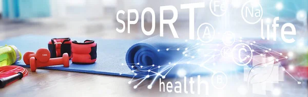Sport Und Gesunder Lebensstil Zubehör Für Den Sport Yogamatten Hantel — Stockfoto