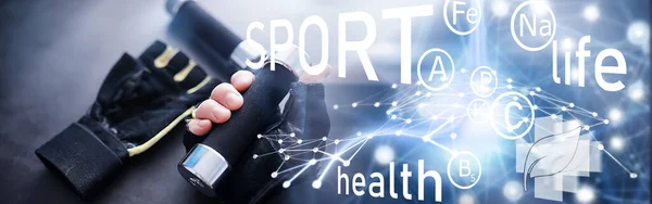 Sport Och Hälsosam Livsstil Tillbehör För Sport Yogamatta Hantel Och — Stockfoto