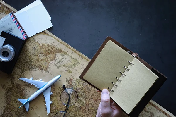 Концепція Подорожей Карта Столі Модель Літака — стокове фото