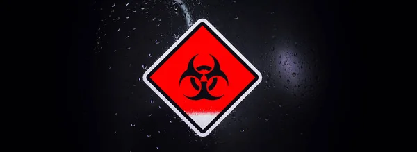 고립자의 유리문에 경고문 실험실에서 바이러스를 환자들을 격리시키고 있습니다 바이러스 — 스톡 사진