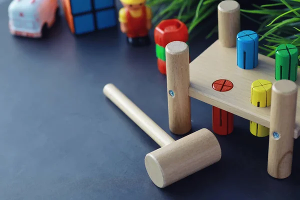 Ontwikkeling Van Kinderen Houten Speelgoed Voor Kinderen Tafel Speeltuin Ruimte — Stockfoto