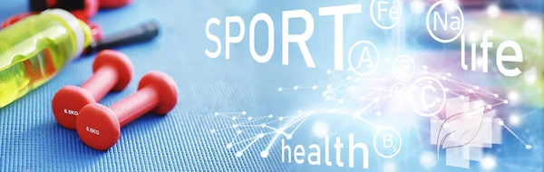 Deporte Estilo Vida Saludable Accesorios Para Deportes Estera Yoga Con — Foto de Stock