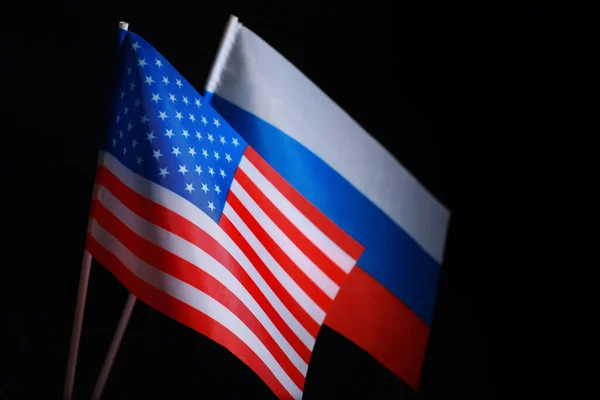Koncept Diplomatických Vztahů Vlajka Spojených Států Amerických Ruské Federace Sankce — Stock fotografie