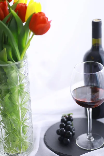 Glass Grape Red Semi Dry Wine Valentine Day Concept Background — Stock Photo, Image