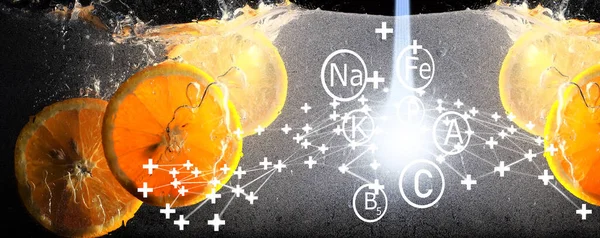 熟した甘いオレンジに水が落ちる テキストのコピースペース付きの新鮮なみかんの背景 ベジタリアンコンセプト — ストック写真