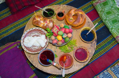 Paskalya ritüel ekmek ve korkular iksir yumurta. Geçmiş.