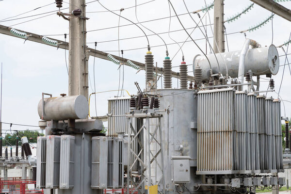 High voltage substation. Peterson coil. Power Transformer.