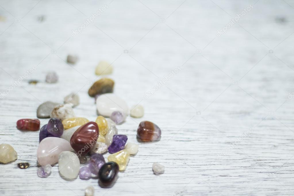 Gemstones on painted wood board