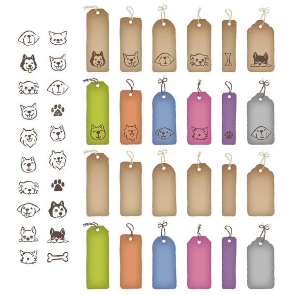 Various shaped price tags and dog illustrations — Stock Vector