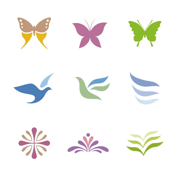 Ensemble de symboles (papillon, oiseau et fleur)) — Image vectorielle