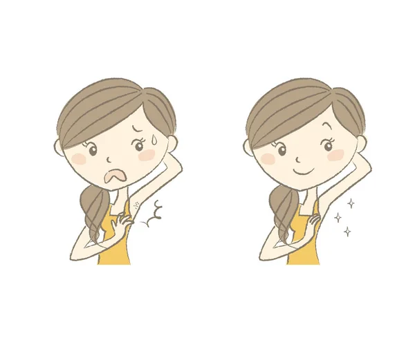 Femme soins des cheveux aisselle avant après — Image vectorielle