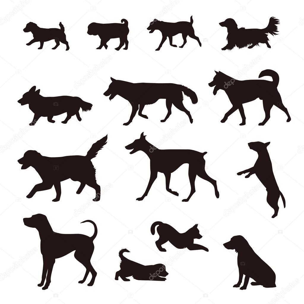 Different kinds of dog silhouette