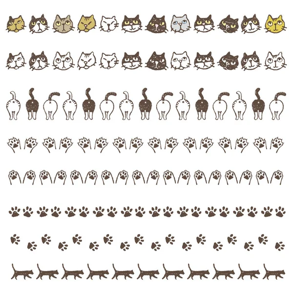 Línea de frontera decorada con diferentes gatos, patas y nalgas — Archivo Imágenes Vectoriales