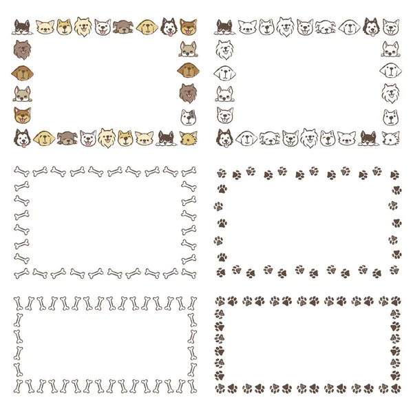 Cadres avec différents types de chiens, os, empreintes de pas — Image vectorielle