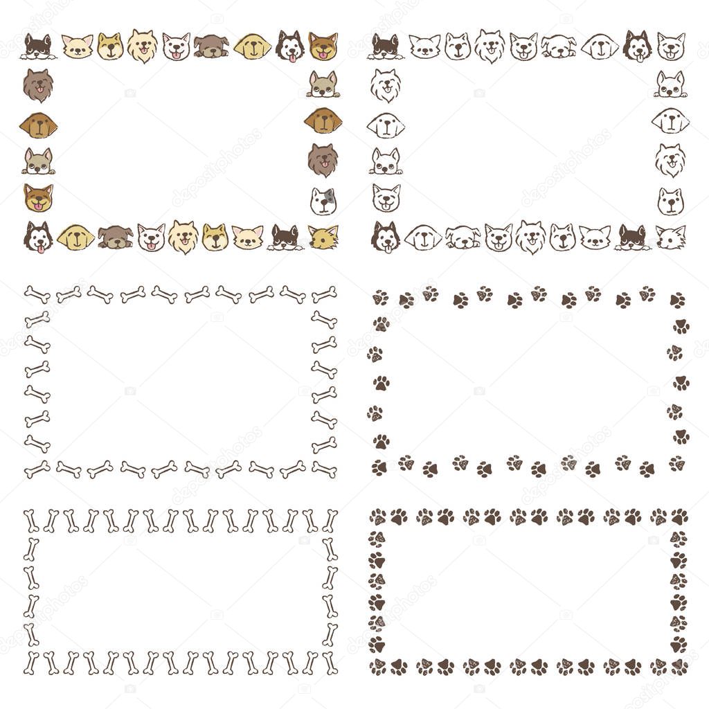 Frames with different type of dogs, bones, footprints