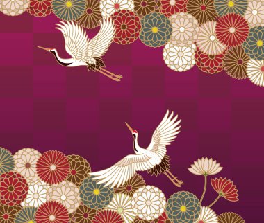 Vinçler ve Kasımpatı Japon geleneksel desen