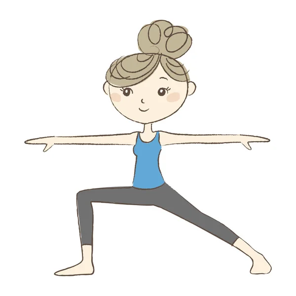 Ejercicio de yoga, mujer en pose guerrera — Vector de stock