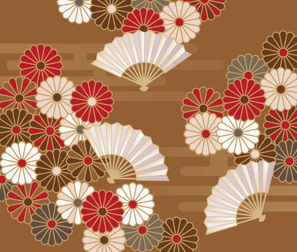 Padrão floral estilo japonês com crisântemos — Vetor de Stock