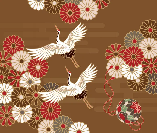 Vinçler ve Kasımpatı Japon geleneksel desen