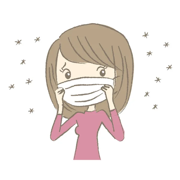 Young woman with surgical mask having hay fever — Stock Vector